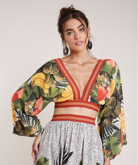 Blusa-Feminina-Agua-de-Coco-Tal-Mae-Tal-Filha-Cropped-Estampada-Cesto-de-Frutas-Manga-7-8-Decote-V-Verde-Escuro-9681134-Verde_Escuro_1
