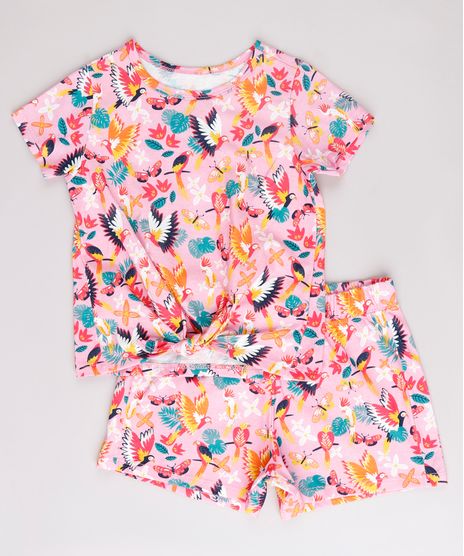 Conjunto-Infantil-Estampado-Passaros-de-Blusa-Manga-Curta---Short--Rosa-9766716-Rosa_1