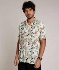 Camisa-Masculina-Tradicional-Estampada-de-Folhagem-Manga-Curta-Amarela-Claro-9729901-Amarelo_Claro_1