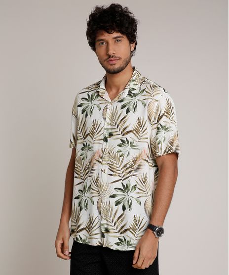 Camisa-Masculina-Tradicional-Estampada-de-Folhagem-Manga-Curta-Amarela-Claro-9729901-Amarelo_Claro_1