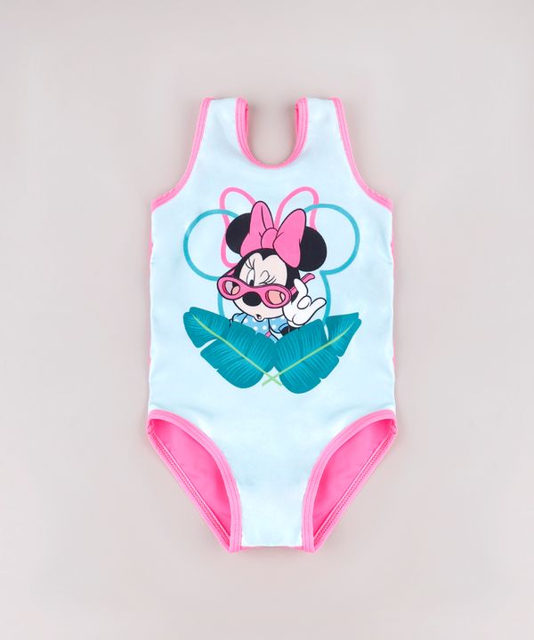 Maiô Infantil Minnie Tropical Azul Claro 4