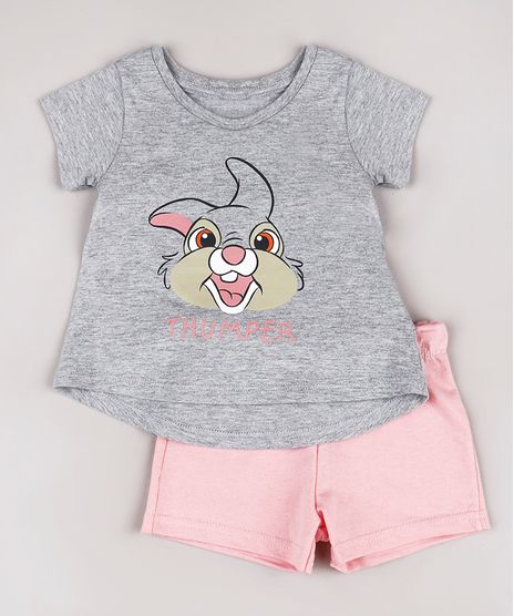 Conjunto-Infantil-Tambor-Bambi-de-Blusa-Manga-Curta-Cinza-Mescla----Short-em-Moletom-Rosa-9742281-Rosa_1