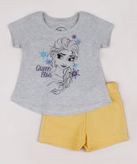 Conjunto-Infantil-Frozen-de-Blusa-Manga-Curta-Cinza-Mescla---Short-em-Moletom-Amarelo-9804487-Amarelo_1