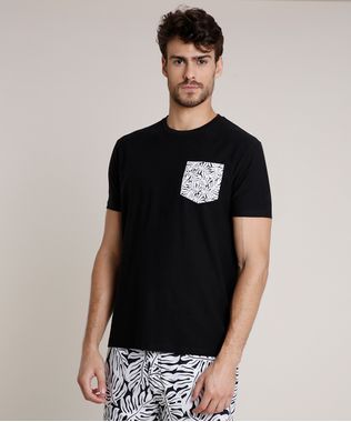 Camiseta-Masculina-Tryia-com-Bolso-Estampado-de-Folhagem-Manga-Curta-Gola-Careca-Preta-9735391-Preto_1