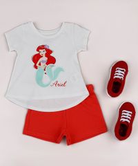 Conjunto-Infantil-Pequena-Sereia-Ariel-de-Blusa-Manga-Curta-Off-White---Short-em-Moletom-Vermelho-9742279-Vermelho_3