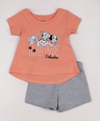Conjunto-Infantil-Dalmatas-de-Blusa-Manga-Curta-Coral---Short-em-Moletom-Coral-9742285-Coral_1