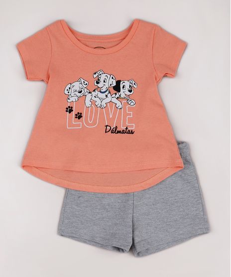 Conjunto-Infantil-Dalmatas-de-Blusa-Manga-Curta-Coral---Short-em-Moletom-Coral-9742285-Coral_1