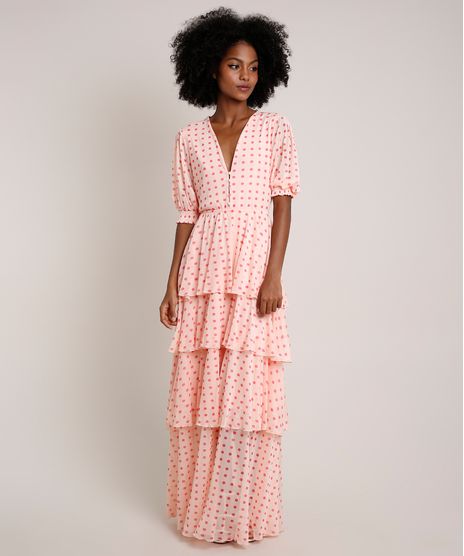 Vestido-Feminino-Mindset-Longo-Estampado-de-Poa-em-Camadas-Manga-Curta-Laranja-Claro-9837426-Laranja_Claro_1