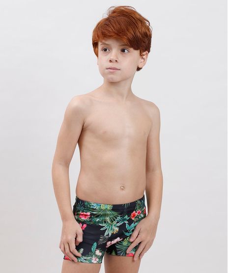 Sunga-Infantil-Blueman-Boxer-Tal-Pai-Tal-Filho-Estampada-de-Folhagem-Tropical-Protecao-UV50--Preta-9780444-Preto_1