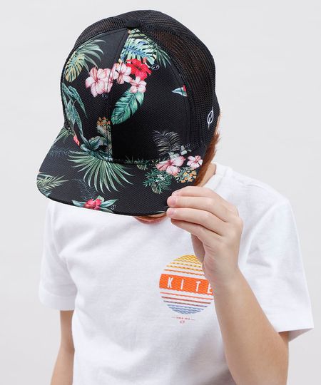 Bone-Infantil-Blueman-Aba-Reta-Estampado-Folhagem-Tropical-com-Tela-Preto-9801161-Preto_1