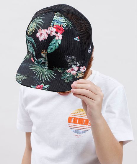Bone-Infantil-Blueman-Aba-Reta-Estampado-Folhagem-Tropical-com-Tela-Preto-9801161-Preto_1
