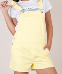 Jardineira-de-Sarja-Feminina-com-Bolsos-e-Barra-Desfiada-Amarela-9811483-Amarelo_4