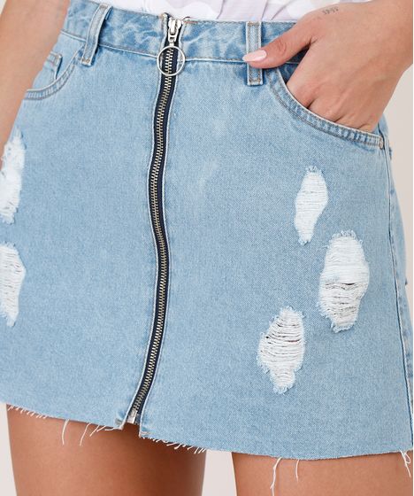 saia jeans destroyed com ziper
