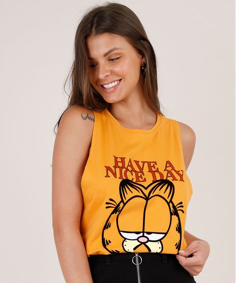 Regata-Feminina-Cavada-Garfield-Decote-Redondo-Mostarda-9799325-Mostarda_1