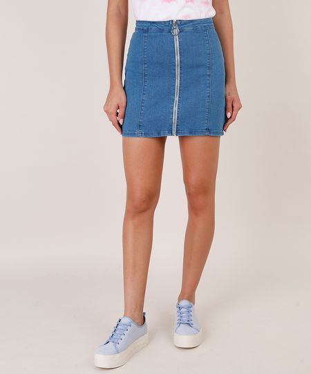 Saia-de-Sarja-Feminina-Curta-com-Recortes-e-Ziper-de-Argola-Azul-Medio-9753716-Azul_Medio_1