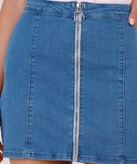 Saia-de-Sarja-Feminina-Curta-com-Recortes-e-Ziper-de-Argola-Azul-Medio-9753716-Azul_Medio_4