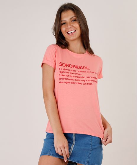 Blusa-Feminina--Sororidade--Manga-Curta-Decote-Redondo-Coral-9712522-Coral_1