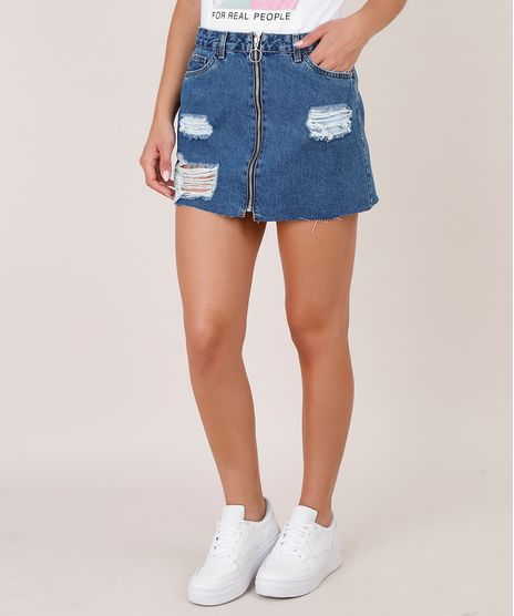 Saia-Jeans-Feminina-Curta-Destroyed-com-Ziper-de-Argola-Azul-Escuro-9692017-Azul_Escuro_1