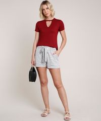 Blusa-Feminina-Choker-Basica-Manga-Curta-Decote-Redondo-Vinho-8625969-Vinho_1_3