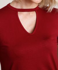 Blusa-Feminina-Choker-Basica-Manga-Curta-Decote-Redondo-Vinho-8625969-Vinho_1_4