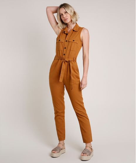 Macacao-de-Sarja-Feminino-com-Botoes-e-Faixa-para-Amarrar-Caramelo-9750181-Caramelo_1