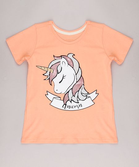 Blusa-Infantil-Unicornio-com-Paete-Manga-Curta-Laranja-9744611-Laranja_1