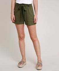 Short-Feminino-em-Moletom-com-Amarracao-Verde-Militar-9735905-Verde_Militar_1