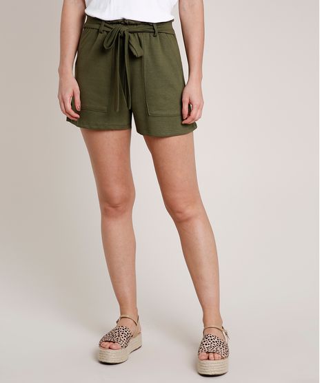 Short-Feminino-em-Moletom-com-Amarracao-Verde-Militar-9735905-Verde_Militar_1