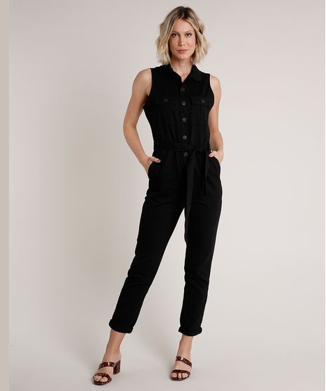 Macacao-de-Sarja-Feminino-com-Botoes-e-Faixa-para-Amarrar-Sem-Manga-Preto-9750182-Preto_1