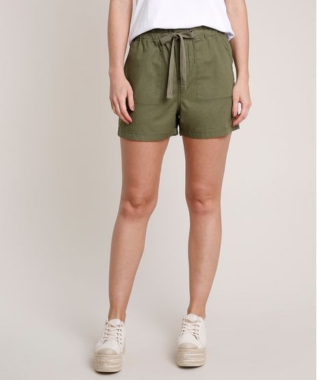 Short-de-Sarja-Feminino-com-Bolsos-e-Cadarco-Verde-Militar-9753910-Verde_Militar_1
