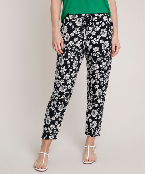 Calca-Feminina-Estampada-Floral-com-Cordao-Preta-9823401-Preto_1