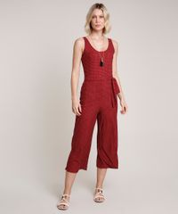 Macacao-Feminino-Pantacourt-Estampado-de-Poa-com-Faixa-para-Amarrar-Alca-Larga-Vermelho-Escuro-9721460-Vermelho_Escuro_3