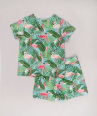 Conjunto-Infantil-de-Blusa-Estampada-de-Flamingos-Manga-Curta---Short-Verde-Agua-9762701-Verde_Agua_2