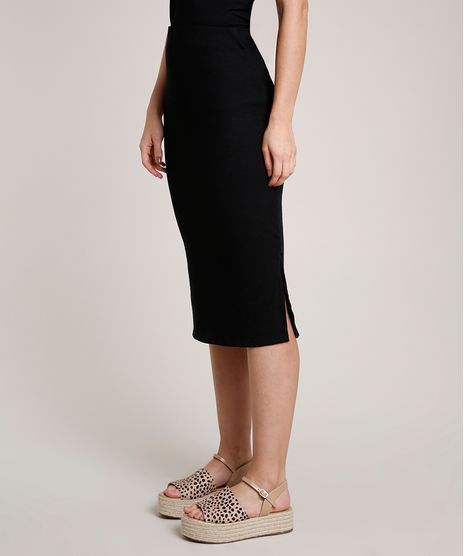 Saia-Feminina-Midi-Canelada-com-Fenda-Preta-9721859-Preto_1