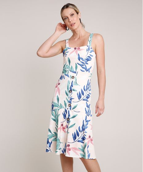Vestido-Feminino-Midi-Estampado-de-Folhagem-com-Botoes-Alca-Media-Rose-9693994-Rose_1