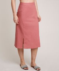 Saia-Feminina-Midi-em-Linho-com-Fenda-e-Bolsos-Rosa-Escuro-9637726-Rosa_Escuro_1