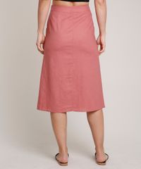 Saia-Feminina-Midi-em-Linho-com-Fenda-e-Bolsos-Rosa-Escuro-9637726-Rosa_Escuro_2