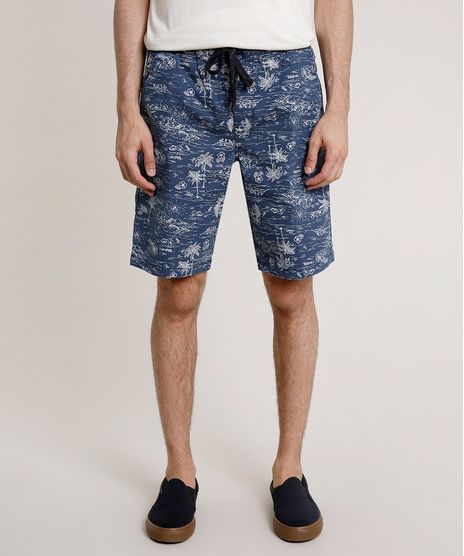 Bermuda-de-Sarja-Masculina-Relaxed-Estampada-de-Ilha-Azul-9753234-Azul_1