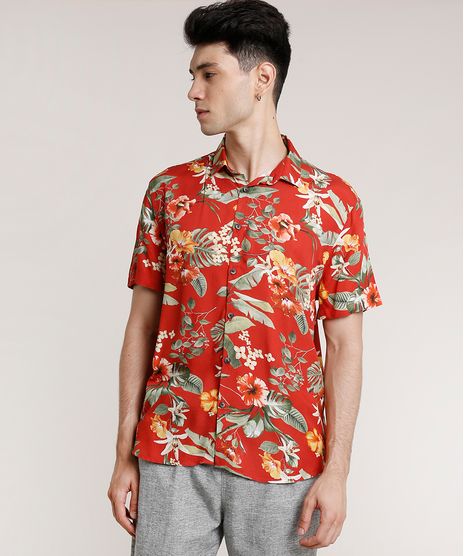 Camisa-Masculina-Tradicional-Estampada-Floral-Manga-Curta-Vermelho-9729637-Vermelho_1
