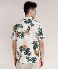Camisa-Masculina-Tradicional-com-Linho-Estampada-Floral-Manga-Curta-Bege-Claro-9734603-Bege_Claro_2