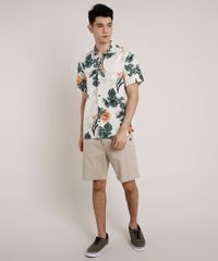 Camisa-Masculina-Tradicional-com-Linho-Estampada-Floral-Manga-Curta-Bege-Claro-9734603-Bege_Claro_3