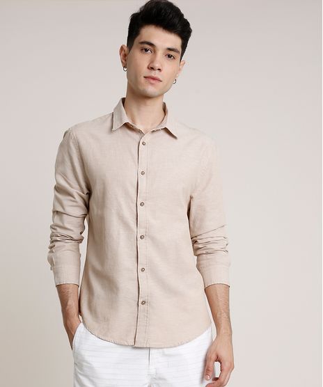 Camisa-Masculina-Tradicional-com-Linho-Manga-Longa-Bege-9660414-Bege_1