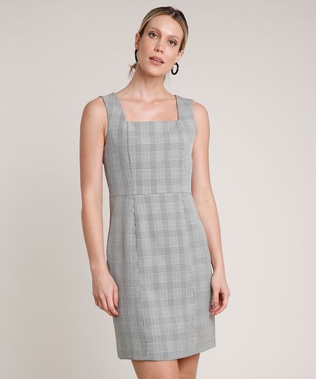 Vestido-Feminino-Curto-Estampado-Xadrez-com-Fenda-Sem-Manga-Cinza-9640738-Cinza_1 Vestido-Feminino-Curto-Estampado-Xadrez-com-Fenda-Sem-Manga-Cinza-9640738-Cinza_1