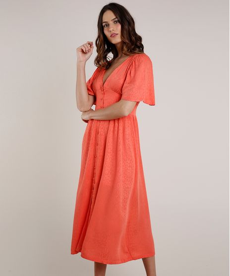 Vestido-Feminino-Mindset-Midi-Animal-Print-Onca-com-Botoes-Manga-Curta-Coral-9849837-Coral_1