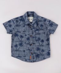 Camisa-Jeans-Infantil-Estampada-de-Coqueiros-com-Bolso-Manga-Curta-Azul-Escuro-9670874-Azul_Escuro_1