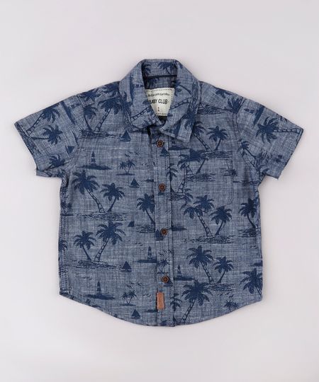 Camisa-Jeans-Infantil-Estampada-de-Coqueiros-com-Bolso-Manga-Curta-Azul-Escuro-9670874-Azul_Escuro_1