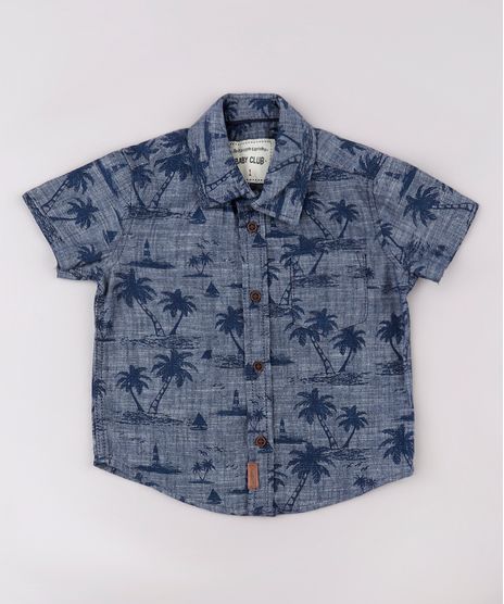 Camisa-Jeans-Infantil-Estampada-de-Coqueiros-com-Bolso-Manga-Curta-Azul-Escuro-9670874-Azul_Escuro_1
