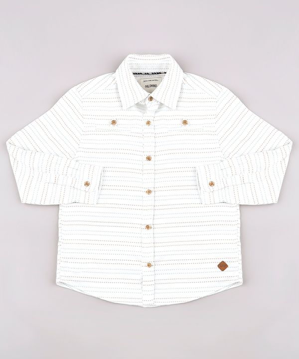 Camisa Infantil Listrada com Bolso Manga Longa Off White 12