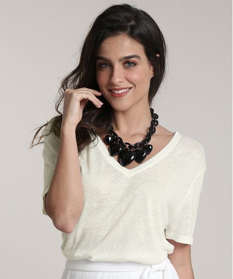 Blusa-Feminina-Salinas-com-Linho-Manga-Curta-Decote-V--Off-White-9792994-Off_White_1