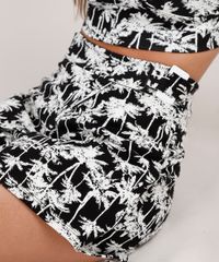 Short-Feminino-Estampado-de-Coqueiro-com-Sobreposicao--Preto-9774903-Preto_4